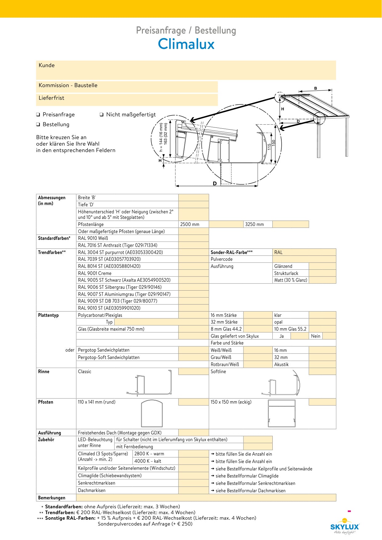 Bestelformulieren Verandaprofielen - Skylux