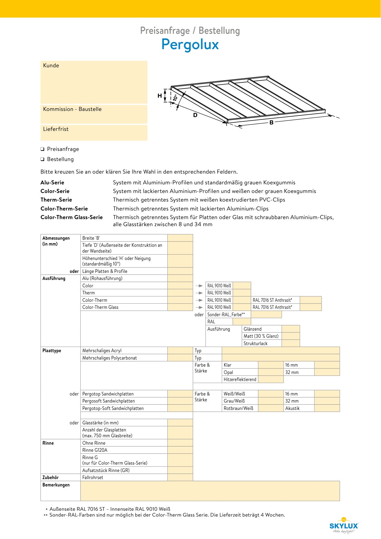 Bestelformulieren Verandaprofielen - Skylux