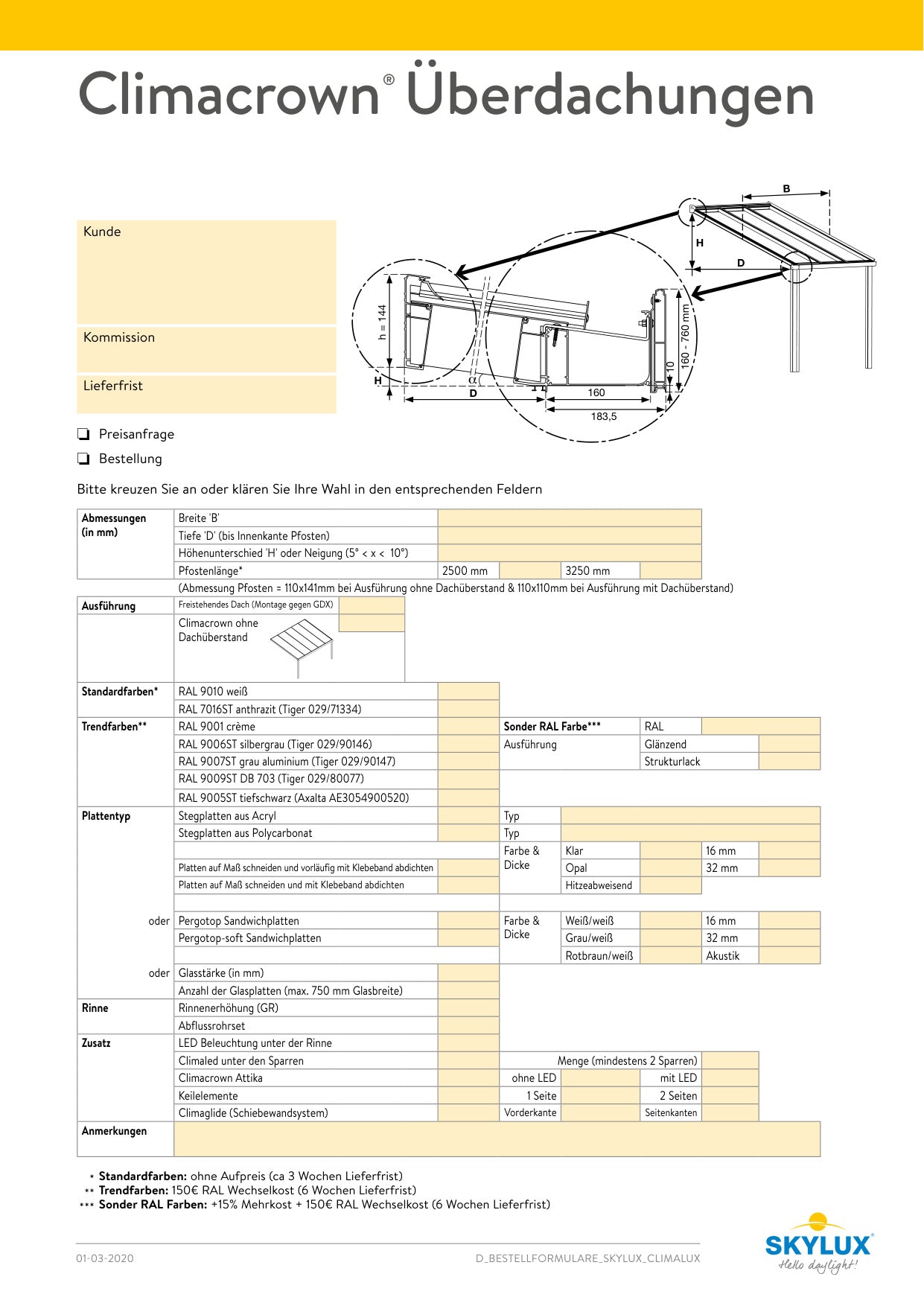 Bestelformulieren Verandaprofielen - Skylux