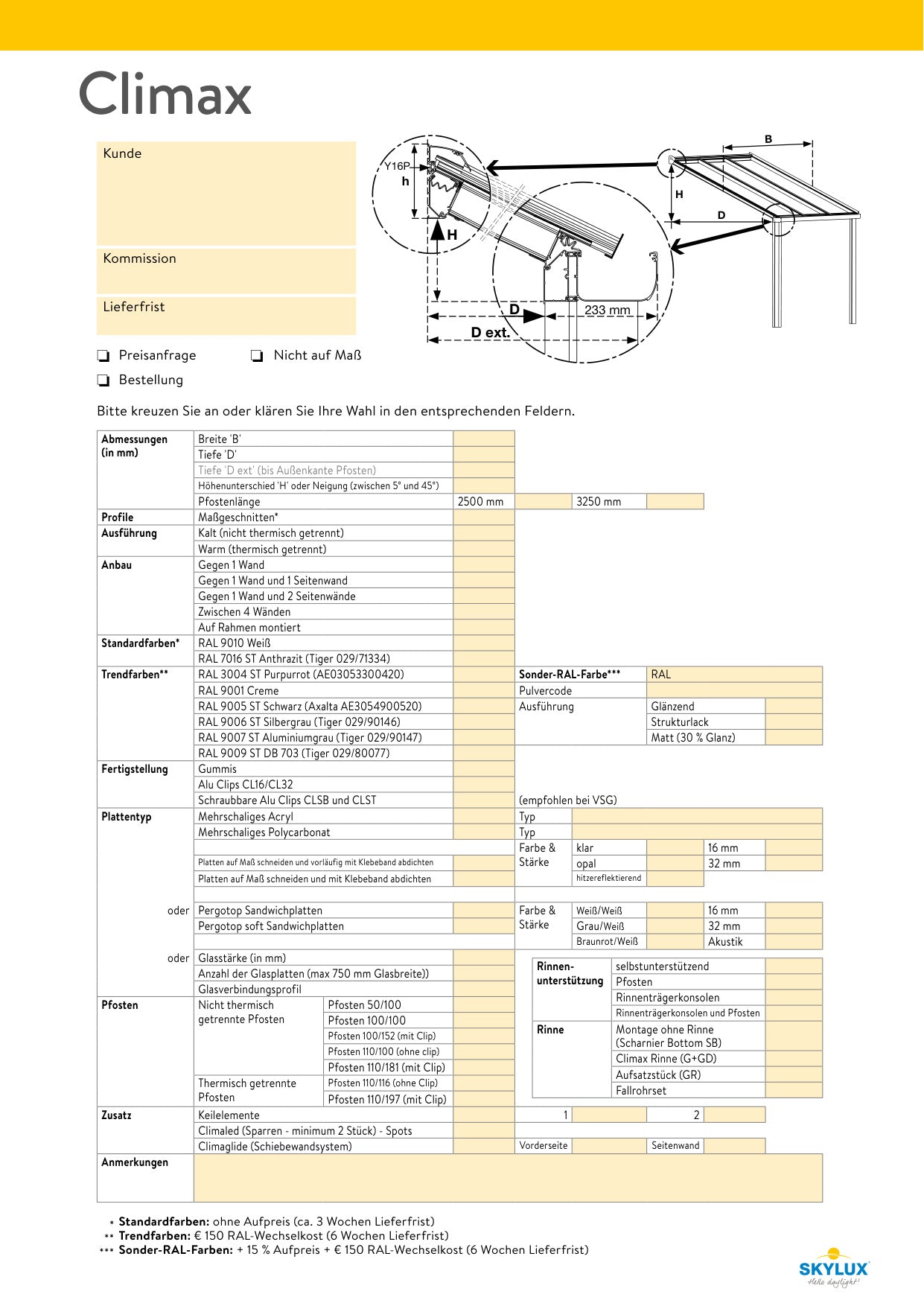 Bestelformulieren Verandaprofielen - Skylux
