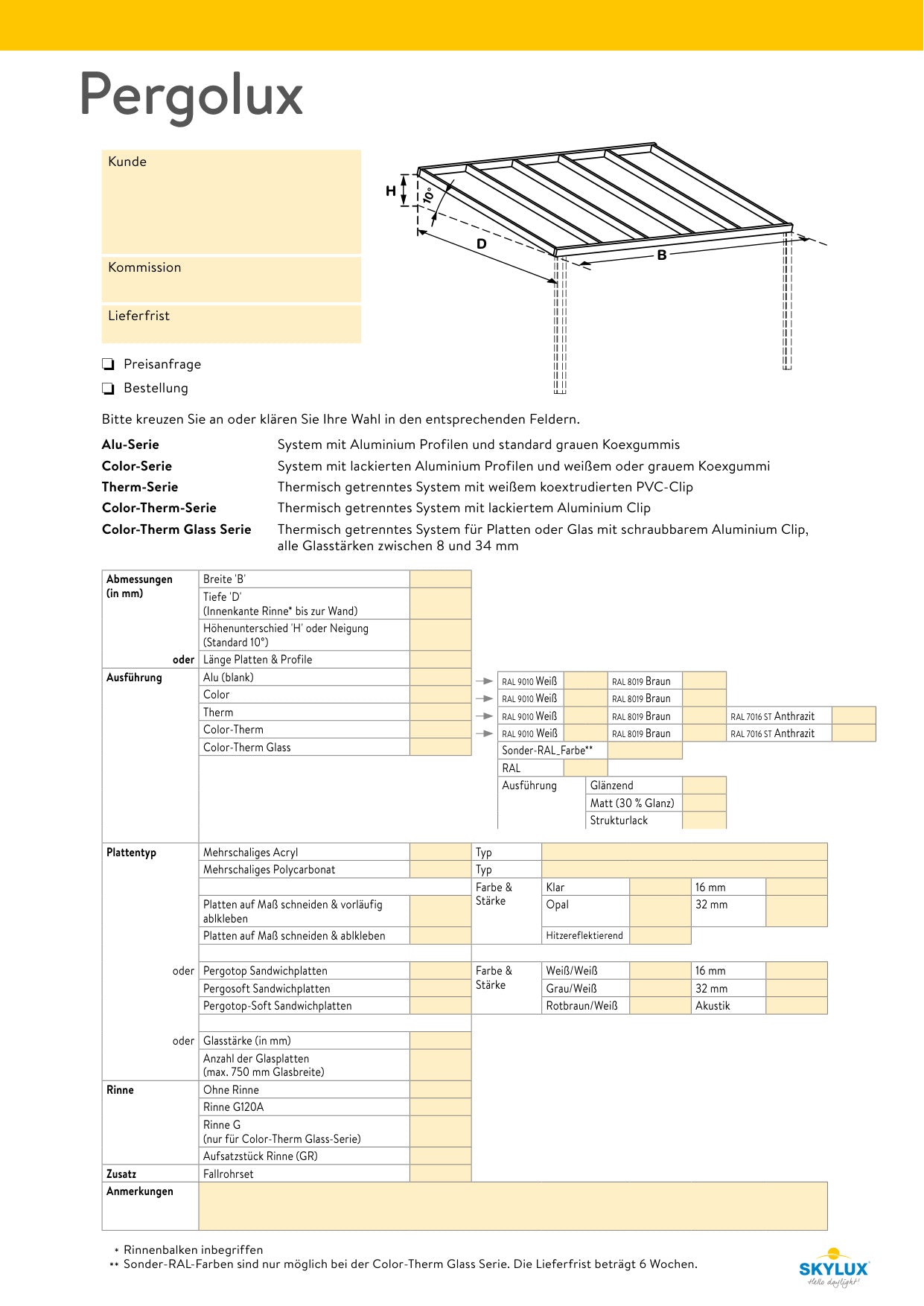 Bestelformulieren Verandaprofielen - Skylux