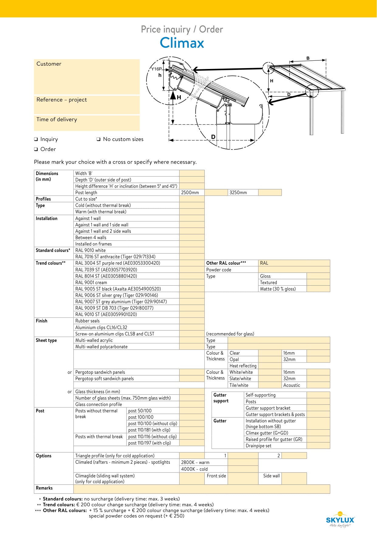 Bestelformulieren Verandaprofielen - Skylux