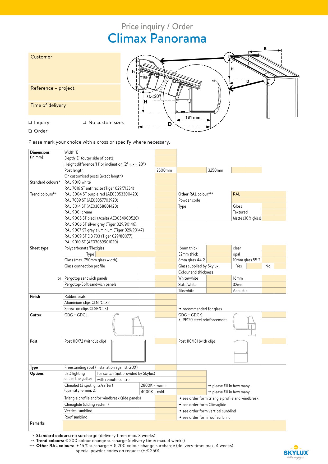 Bestelformulieren Verandaprofielen - Skylux
