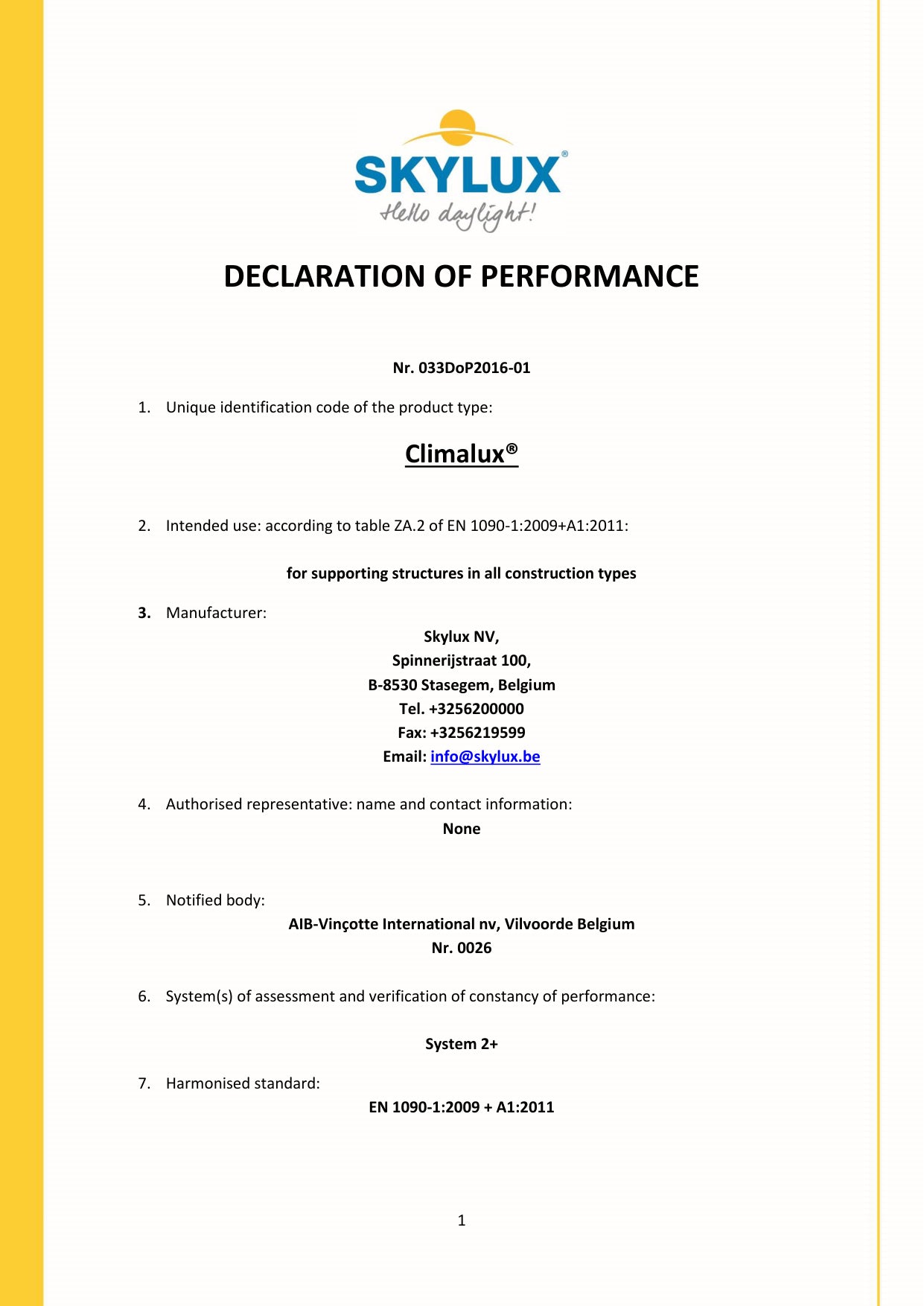 DOP (Declaration of Performance) - Skylux
