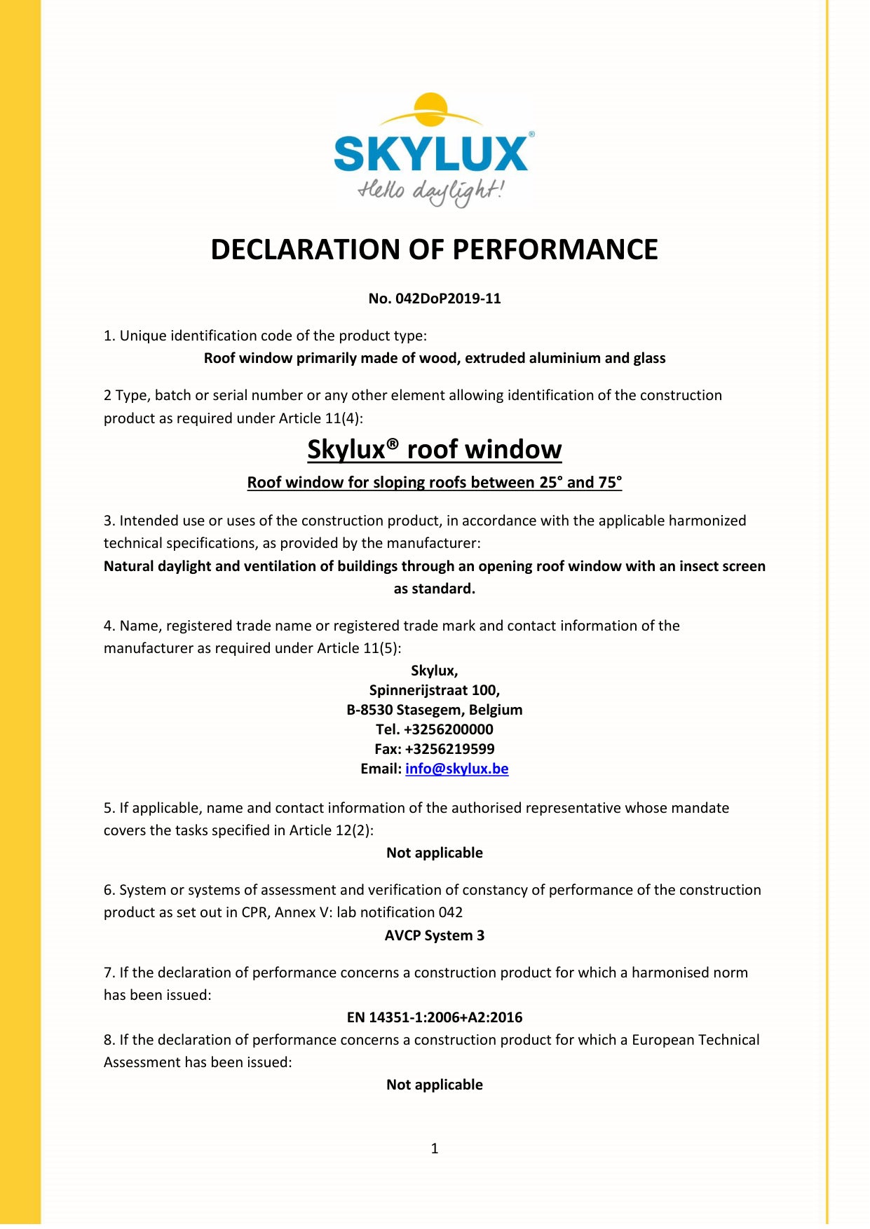 DOP (Declaration of Performance) - Skylux