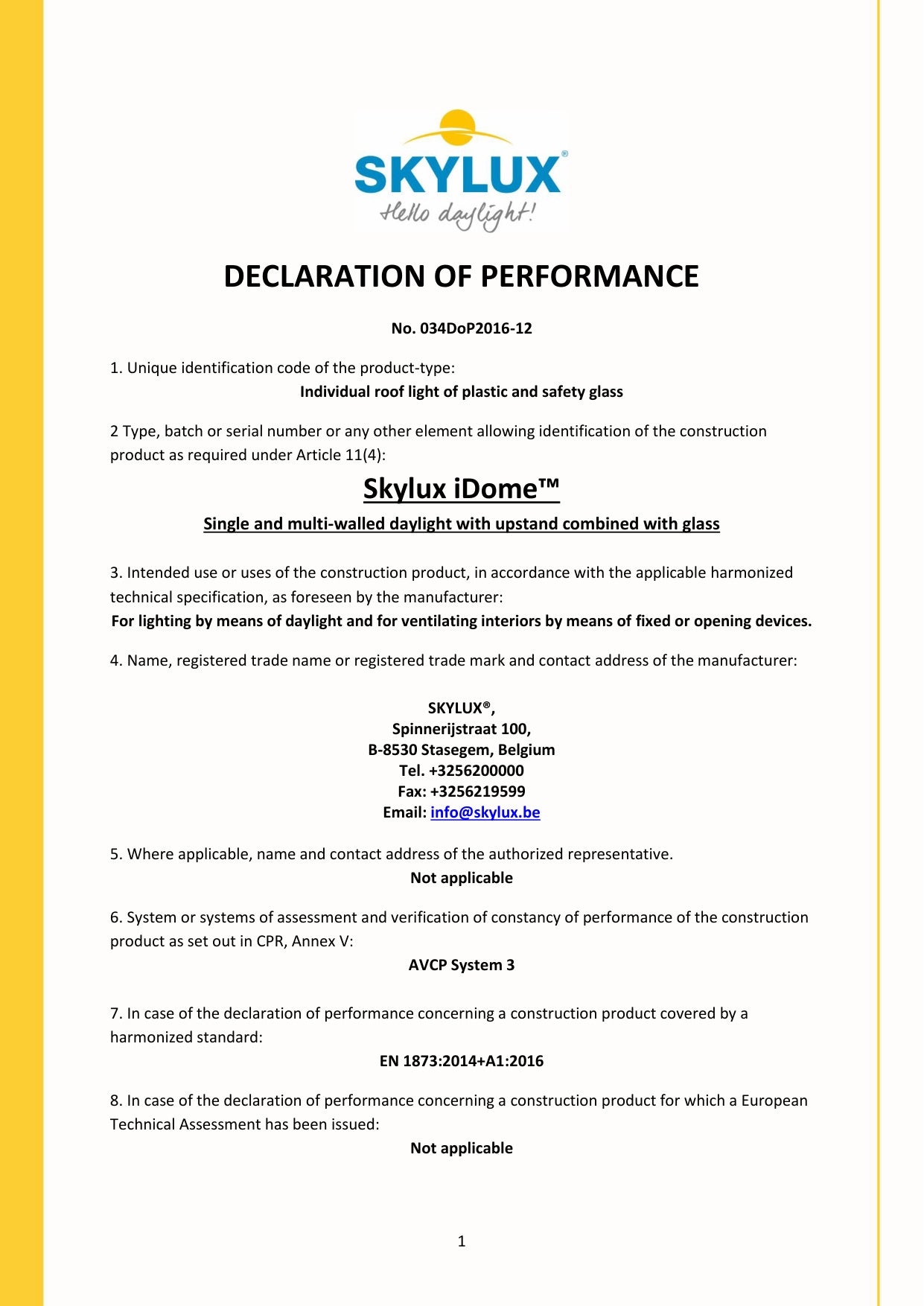 DOP (Declaration of Performance) - Skylux