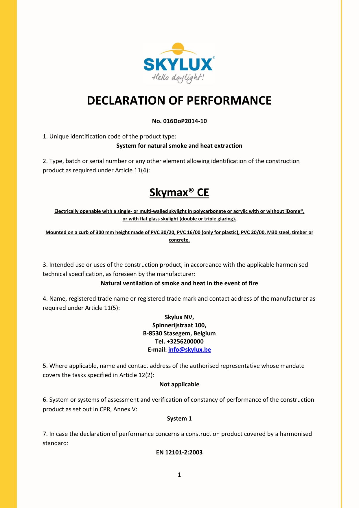 DOP (Declaration of Performance) - Skylux
