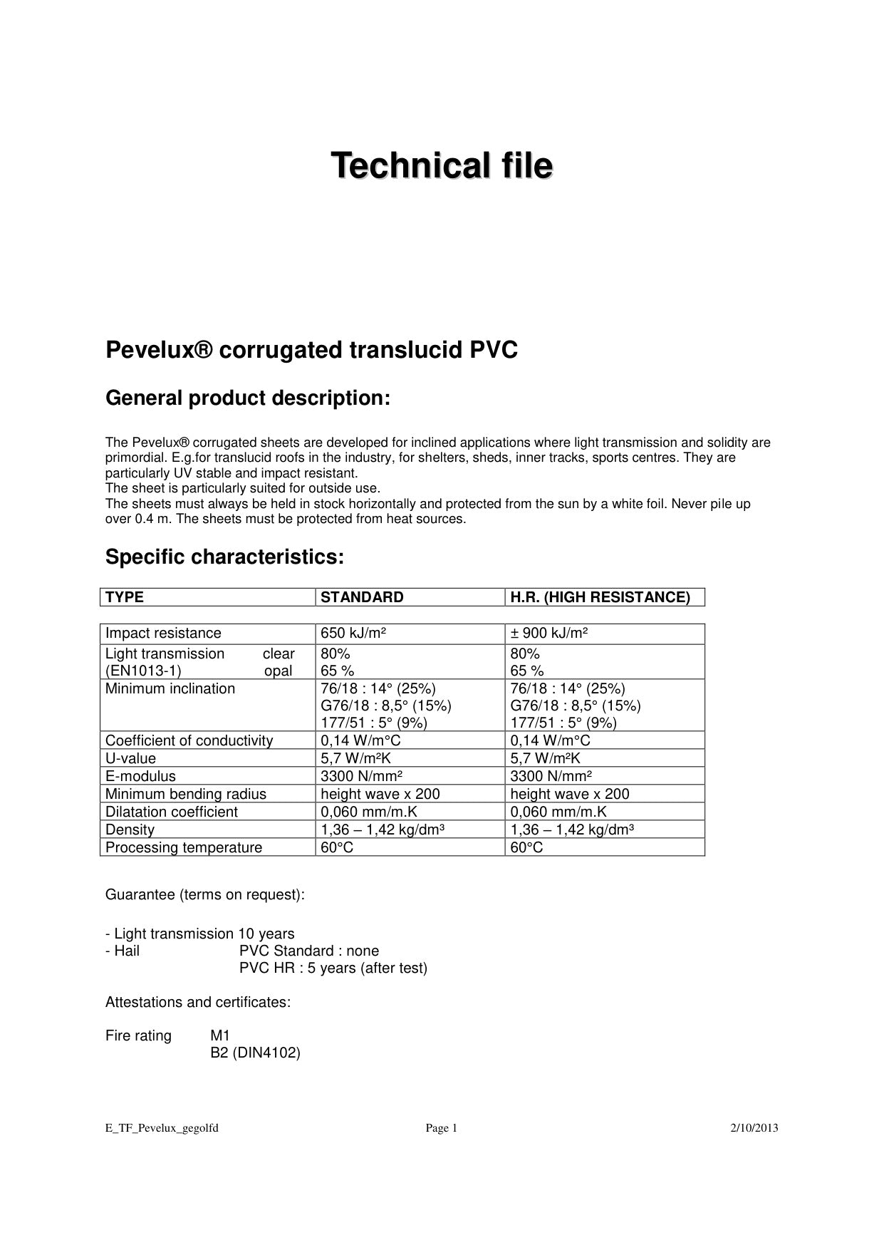 Technisch Dossier Kunststofplaten - Skylux