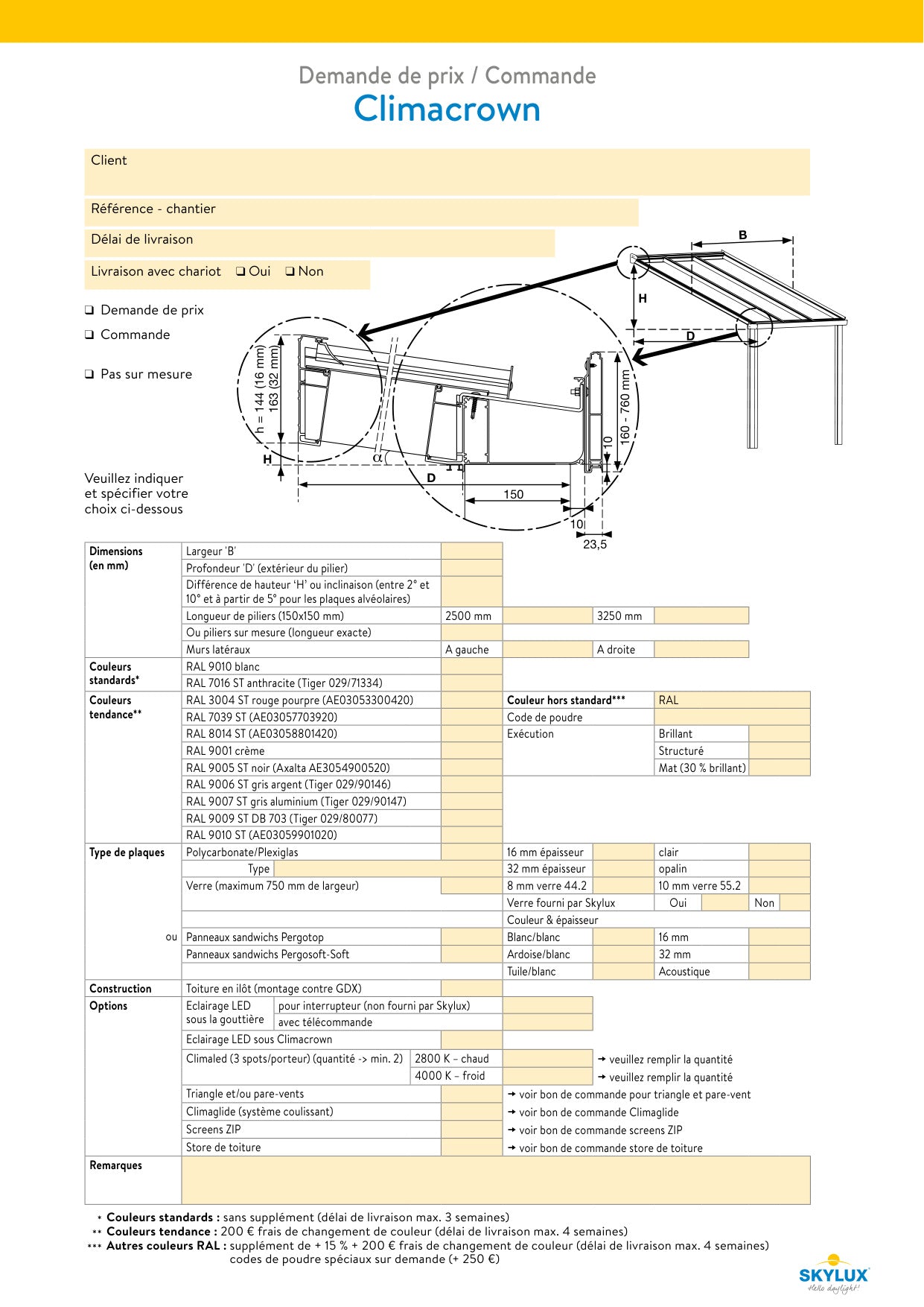 Bestelformulieren Verandaprofielen - Skylux