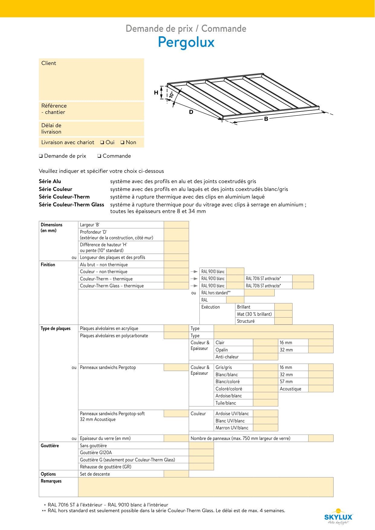 Bestelformulieren Verandaprofielen - Skylux