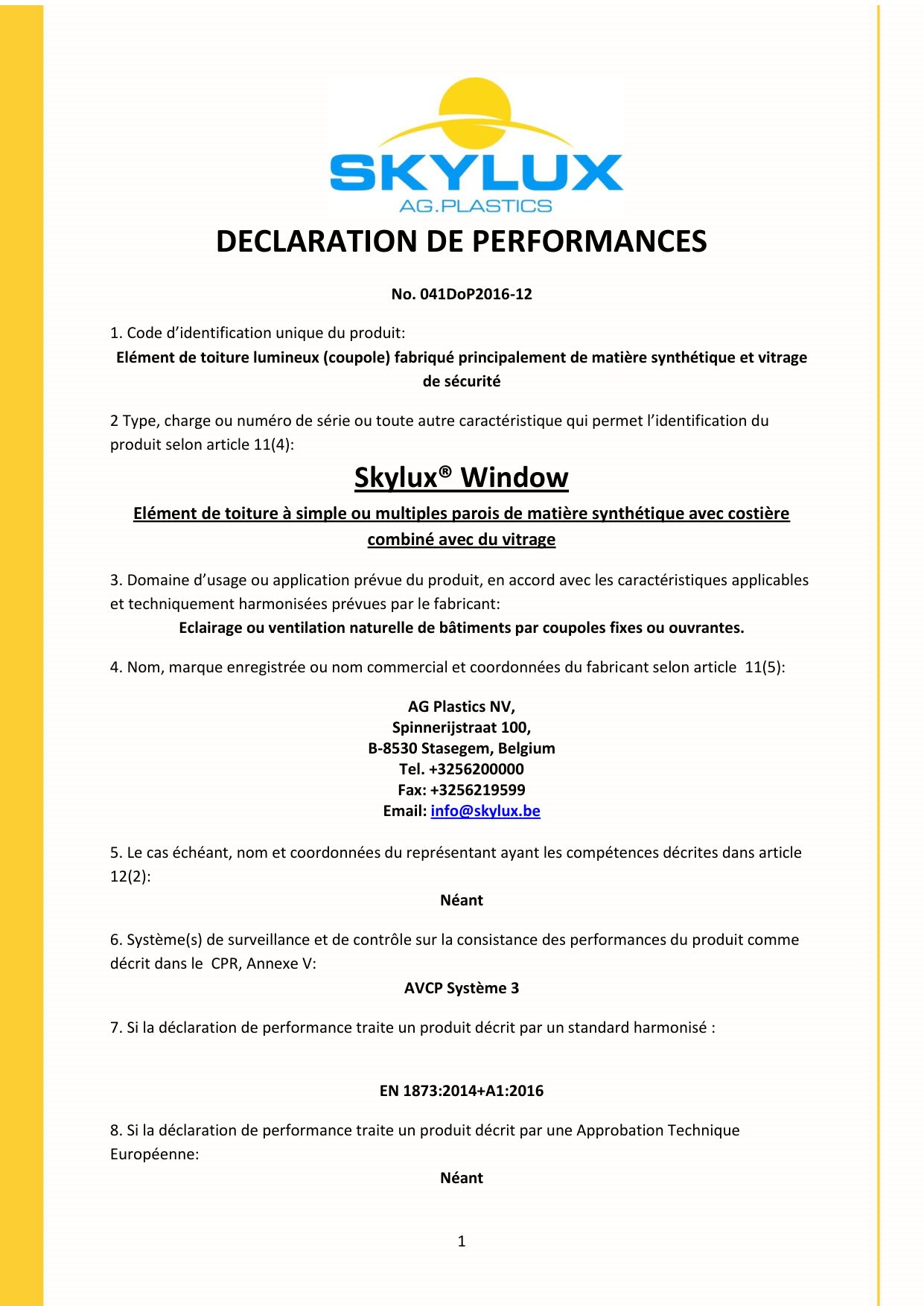 DOP (Declaration of Performance) - Skylux