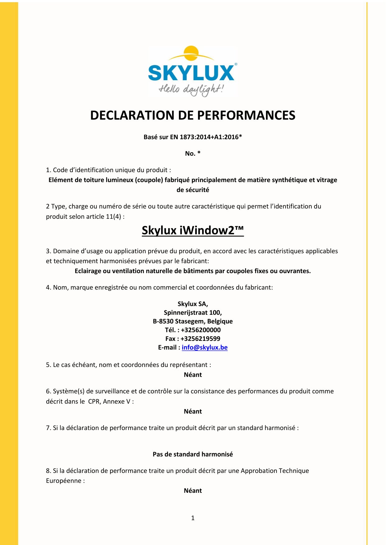 DOP (Declaration of Performance) - Skylux