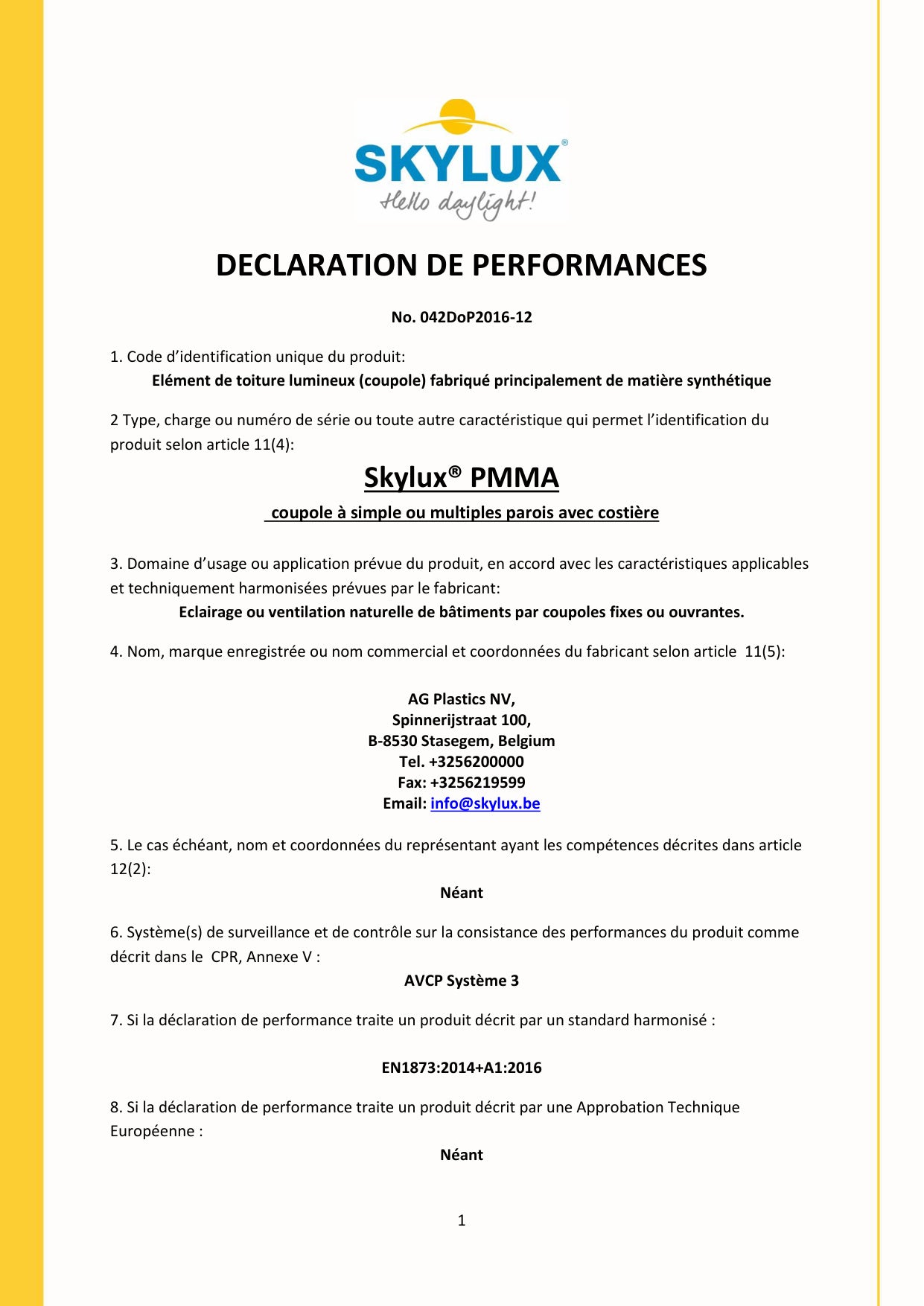 DOP (Declaration of Performance) - Skylux