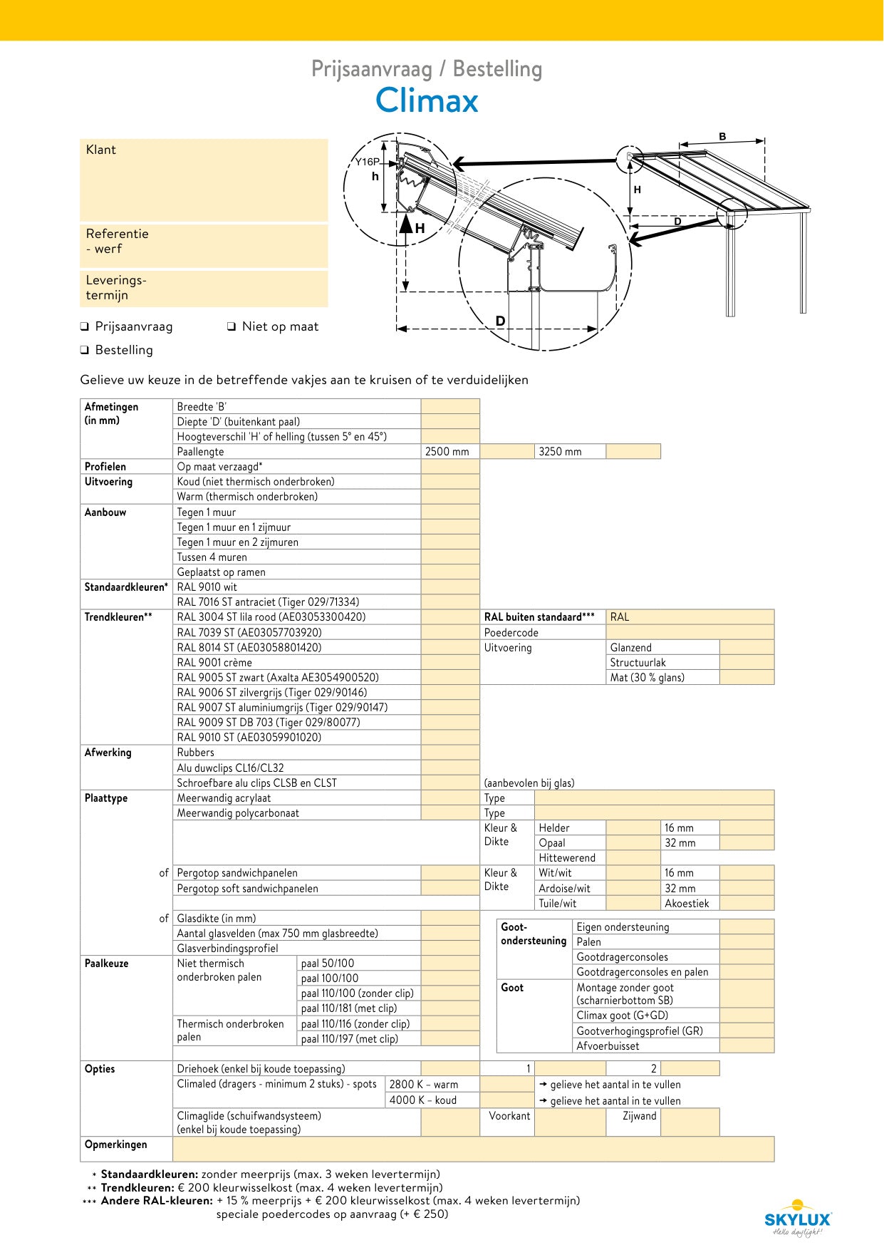 Bestelformulieren Verandaprofielen - Skylux