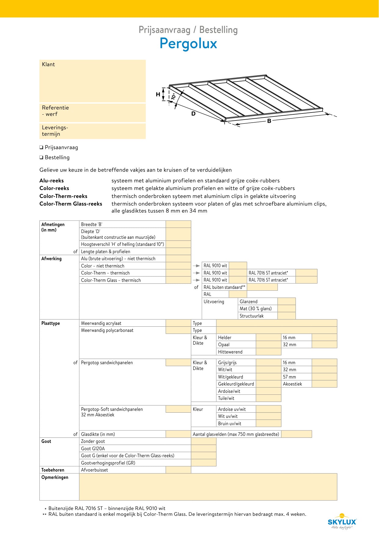 Bestelformulieren Verandaprofielen - Skylux