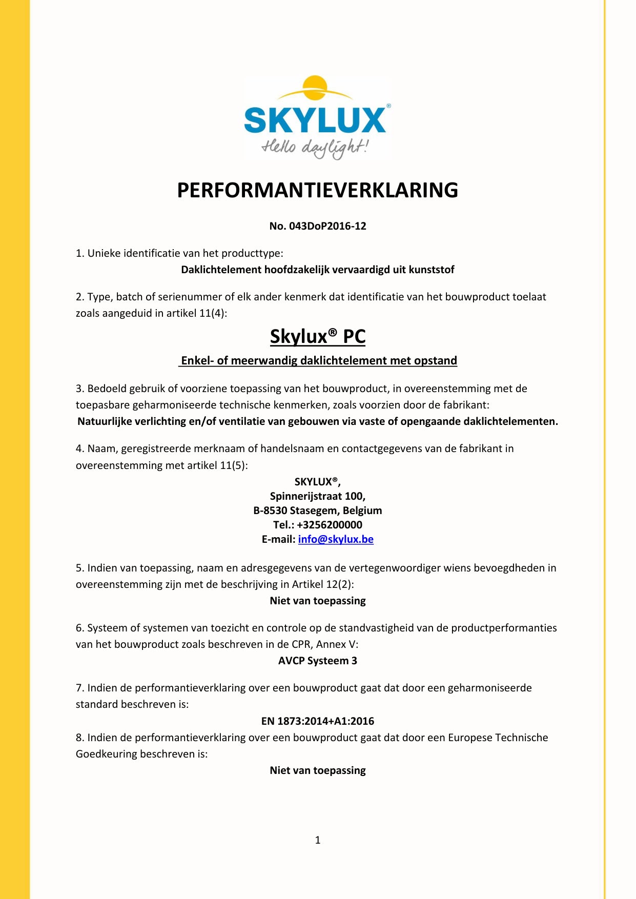 DOP (Declaration of Performance) - Skylux