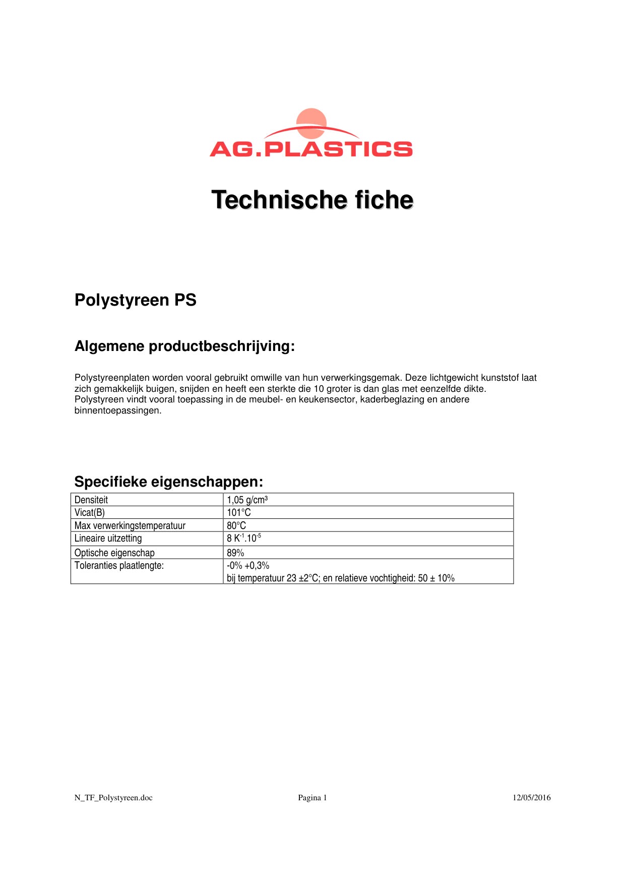 Technisch Dossier Kunststofplaten - Skylux