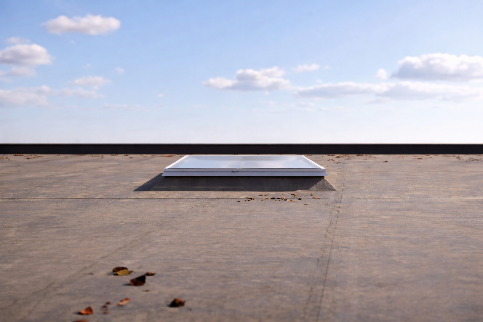 Resultaat na renovatie: nieuw Skylux platdakraam via renovatiekader