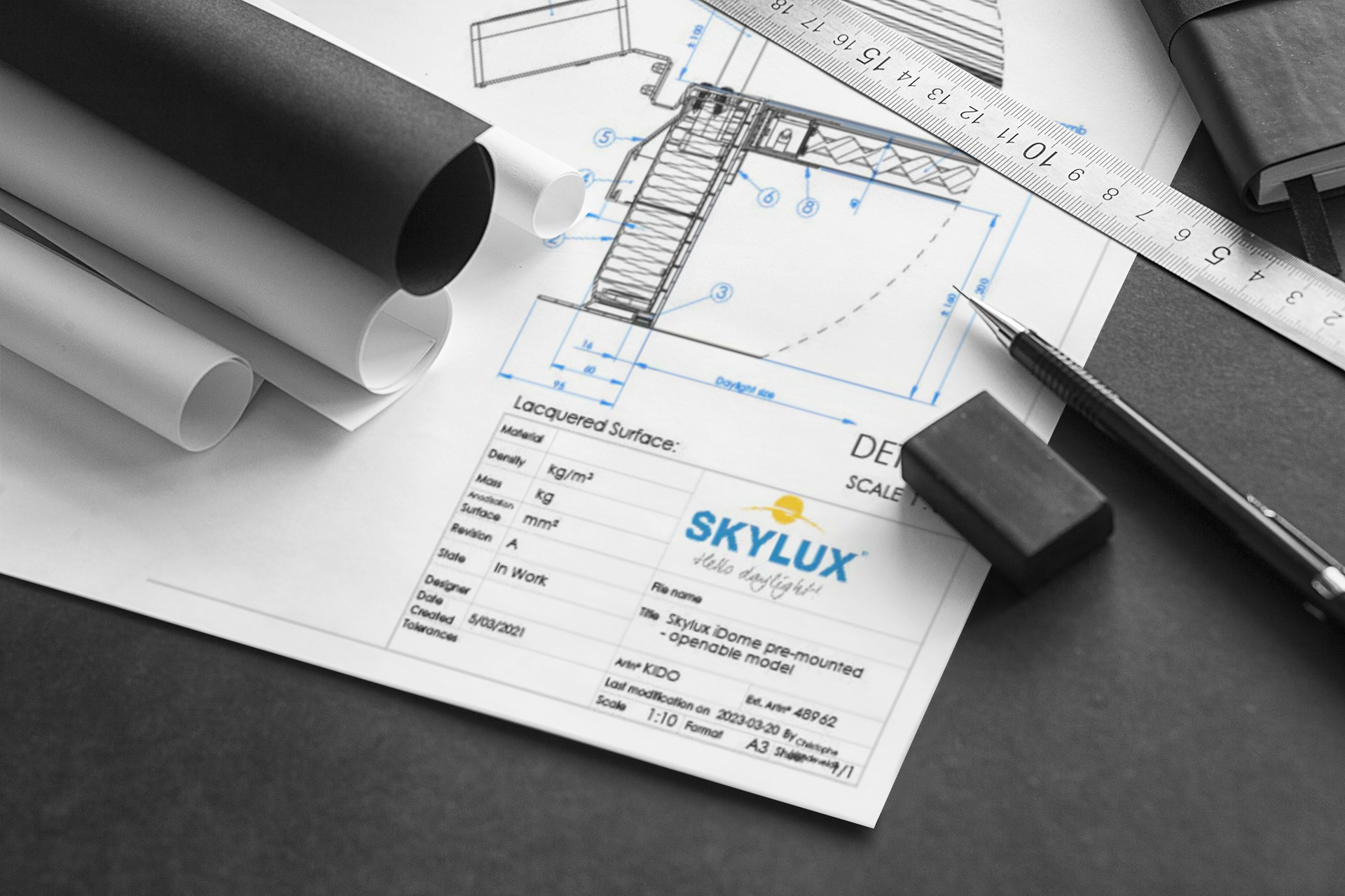 Architect werkt met Skylux BIM-modellen en technische fiches voor platdakramen en veranda-overkappingen