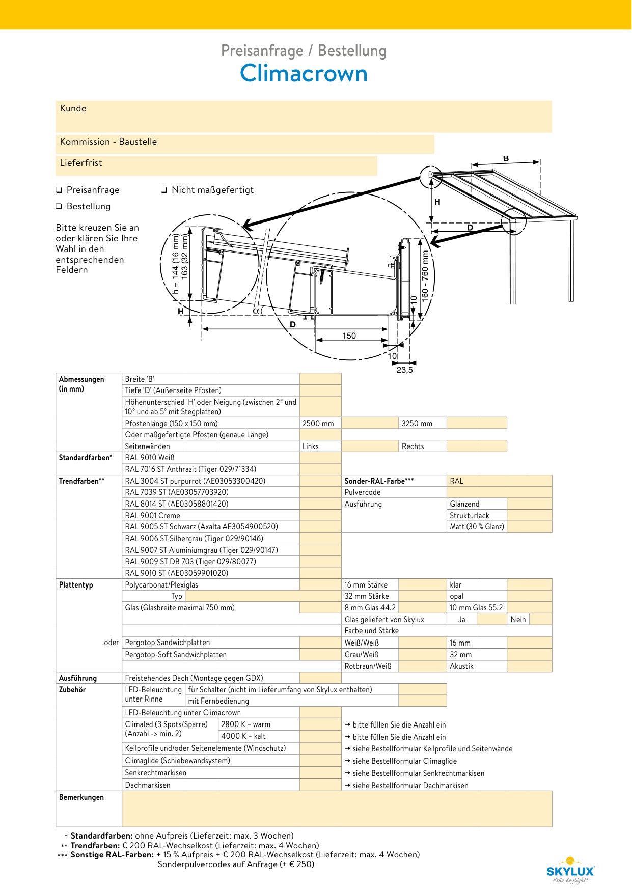 Bestelformulieren Verandaprofielen - Skylux