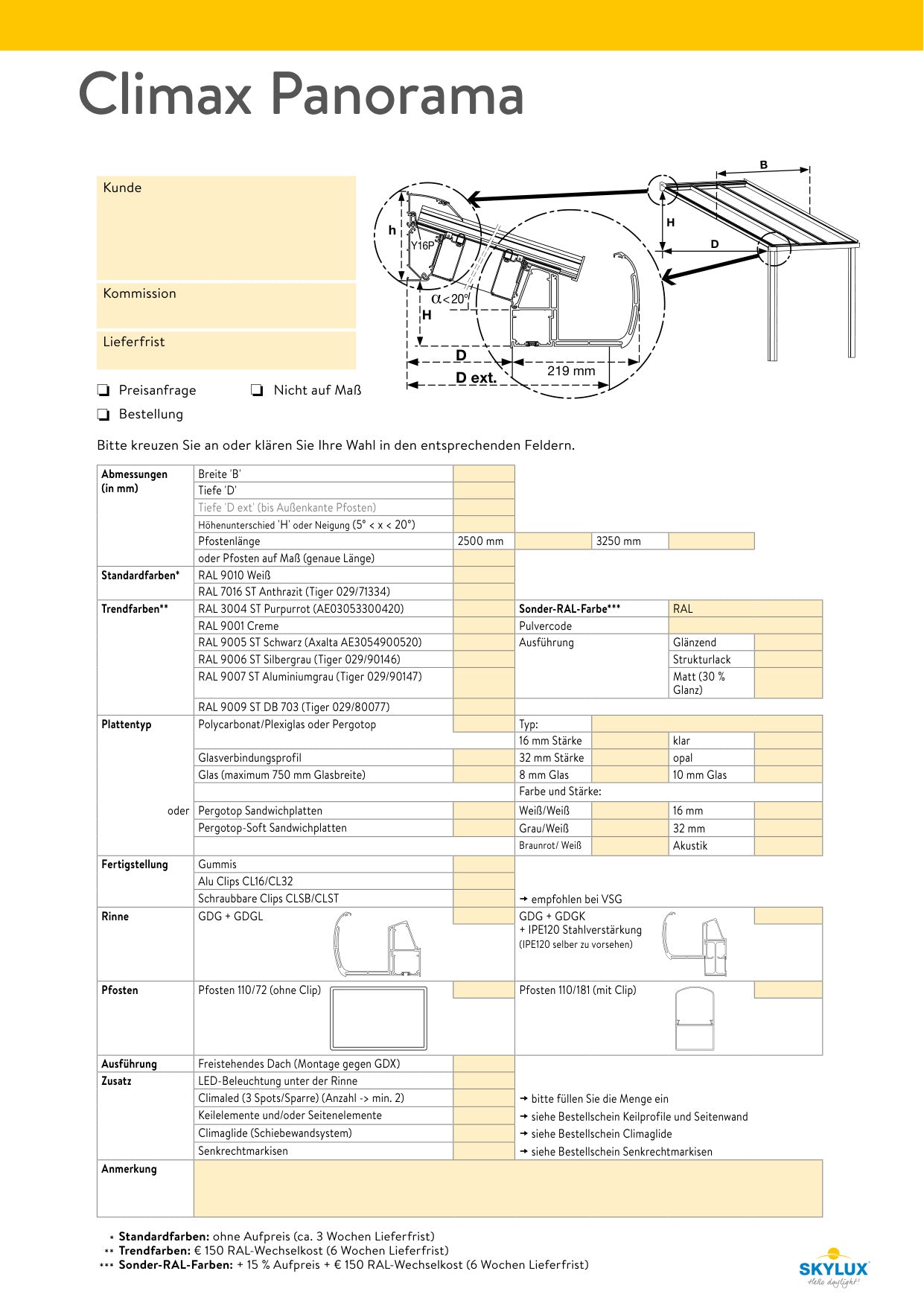 Bestelformulieren Verandaprofielen - Skylux