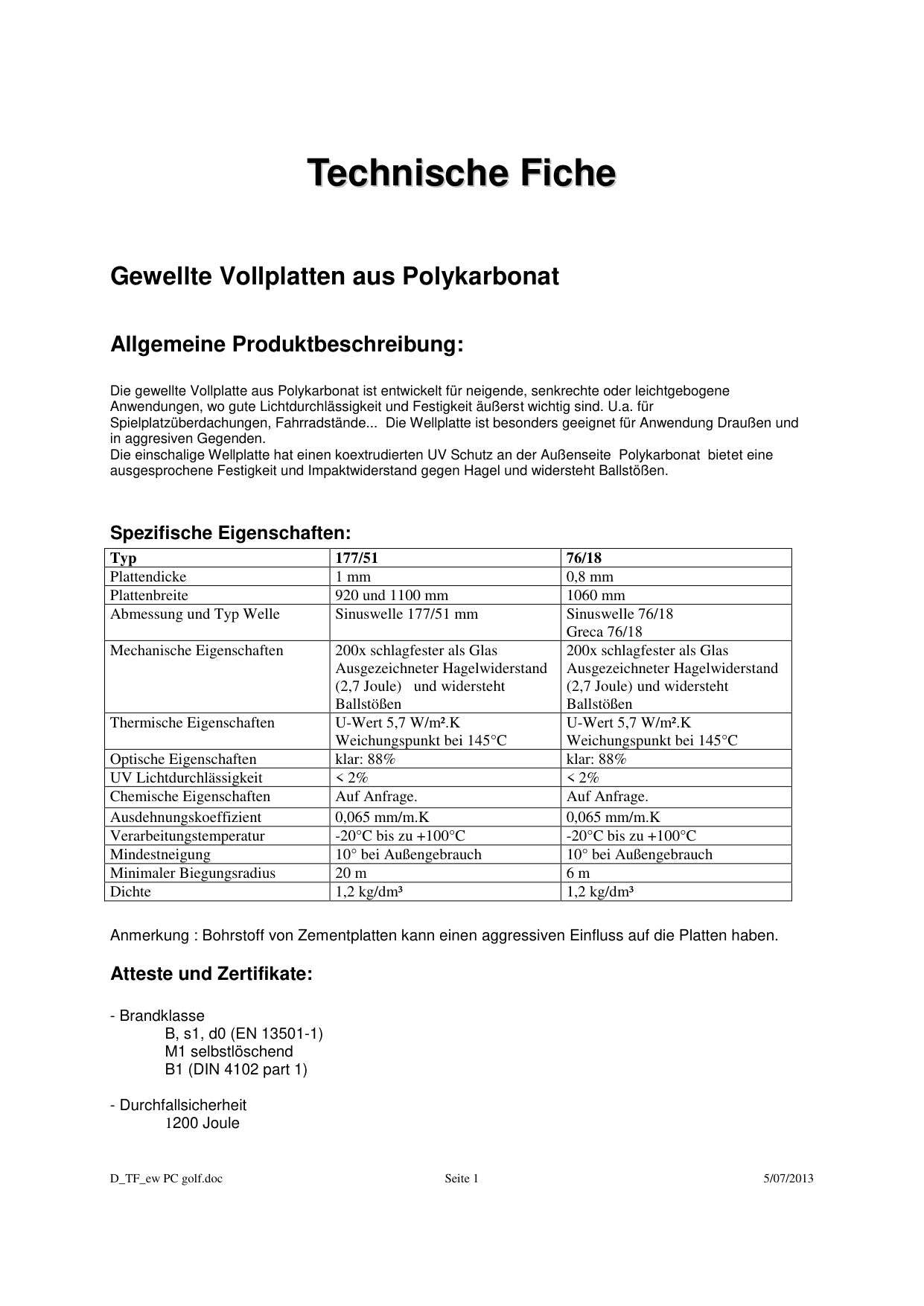 Technisch Dossier Kunststofplaten - Skylux