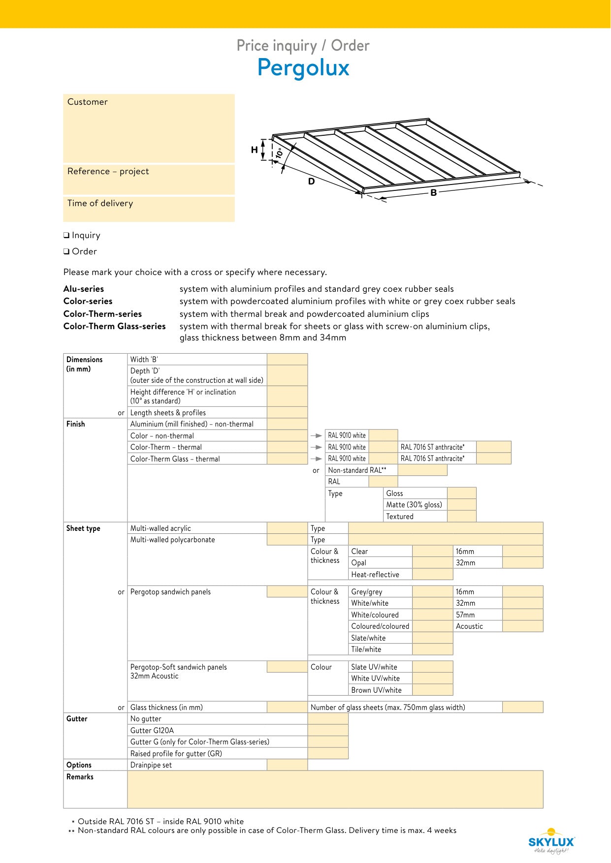 Bestelformulieren Verandaprofielen - Skylux