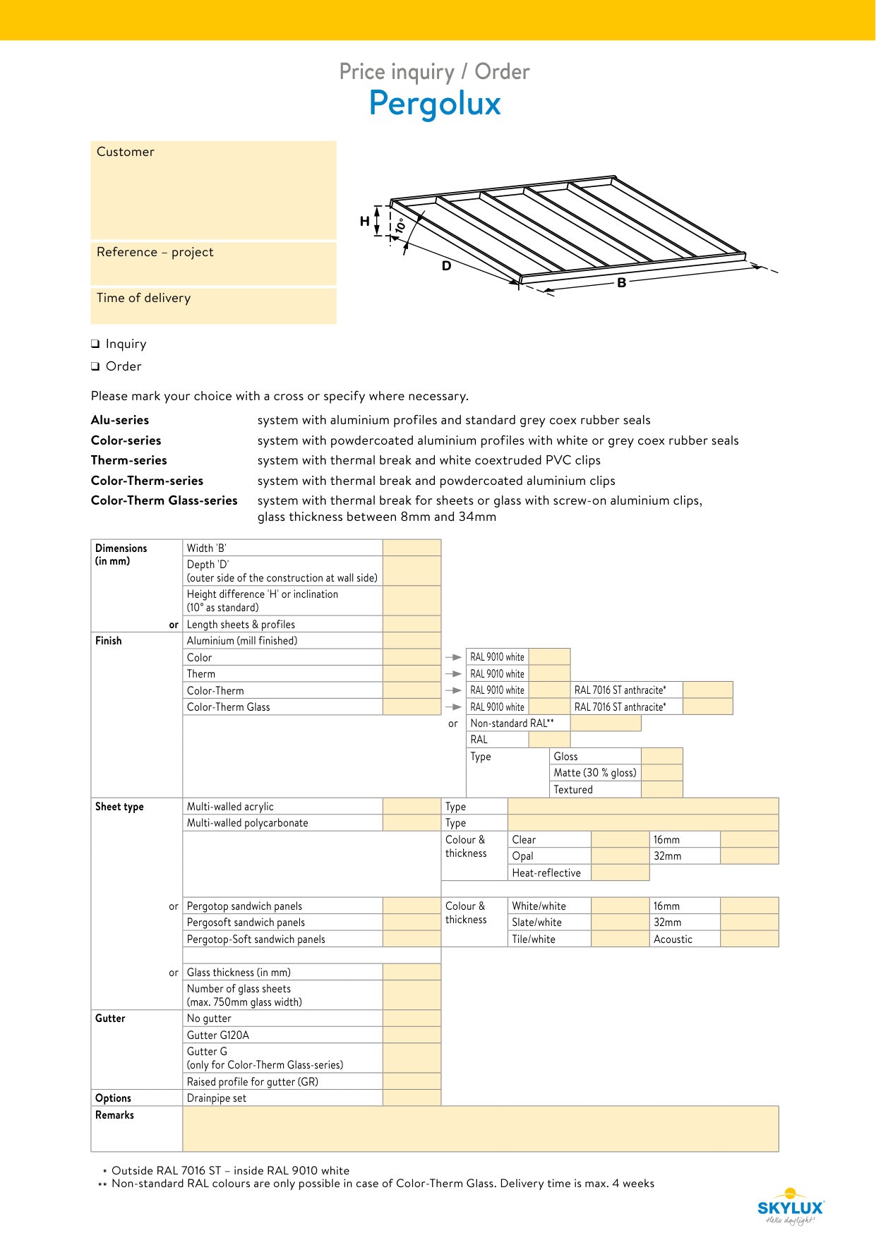 Bestelformulieren Verandaprofielen - Skylux