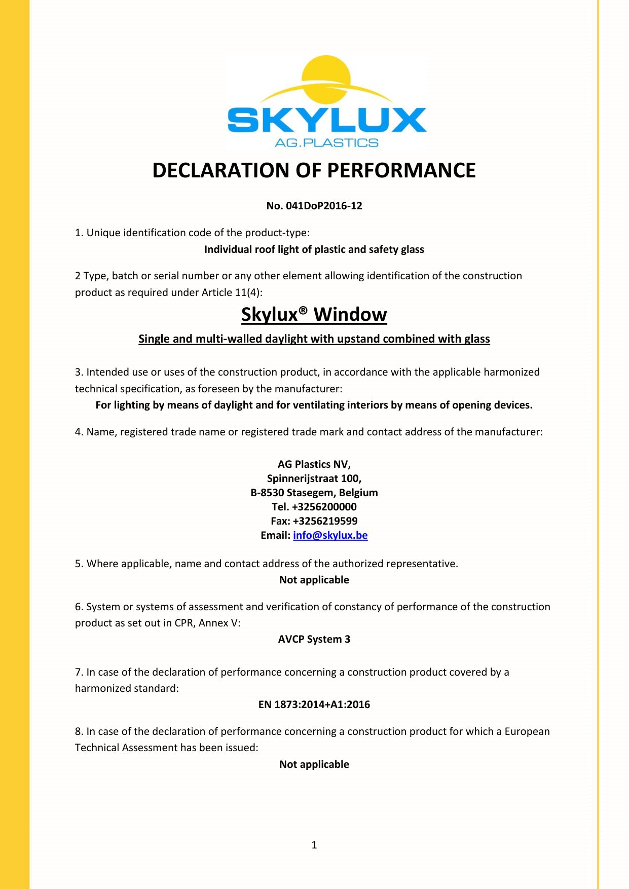 DOP (Declaration of Performance) - Skylux