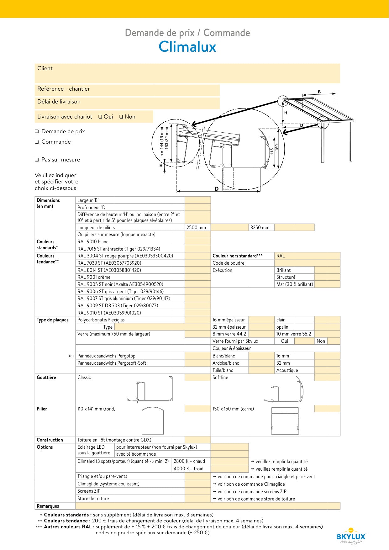 Bestelformulieren Verandaprofielen - Skylux