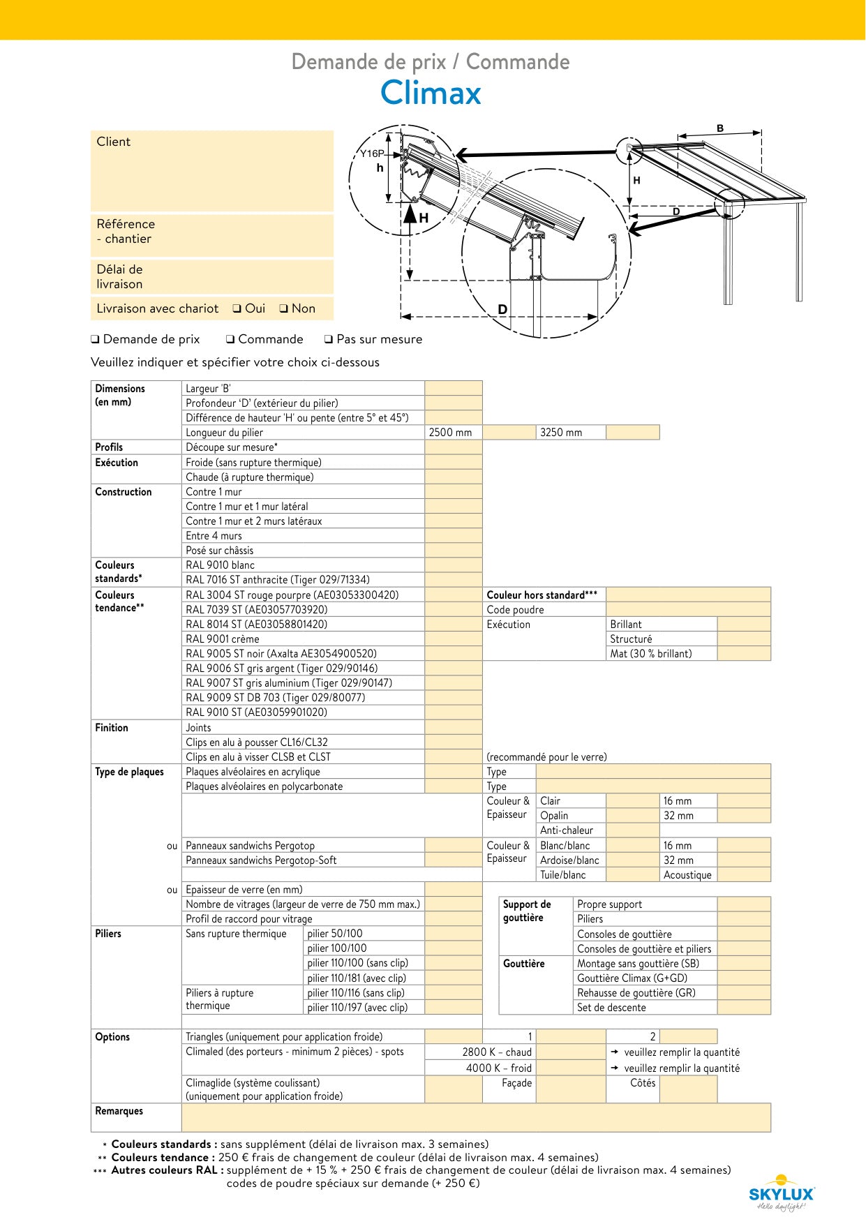 Bestelformulieren Verandaprofielen - Skylux