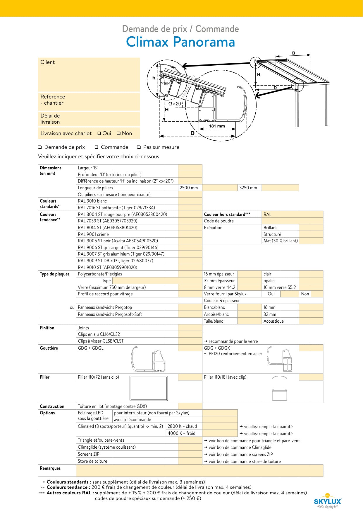 Bestelformulieren Verandaprofielen - Skylux