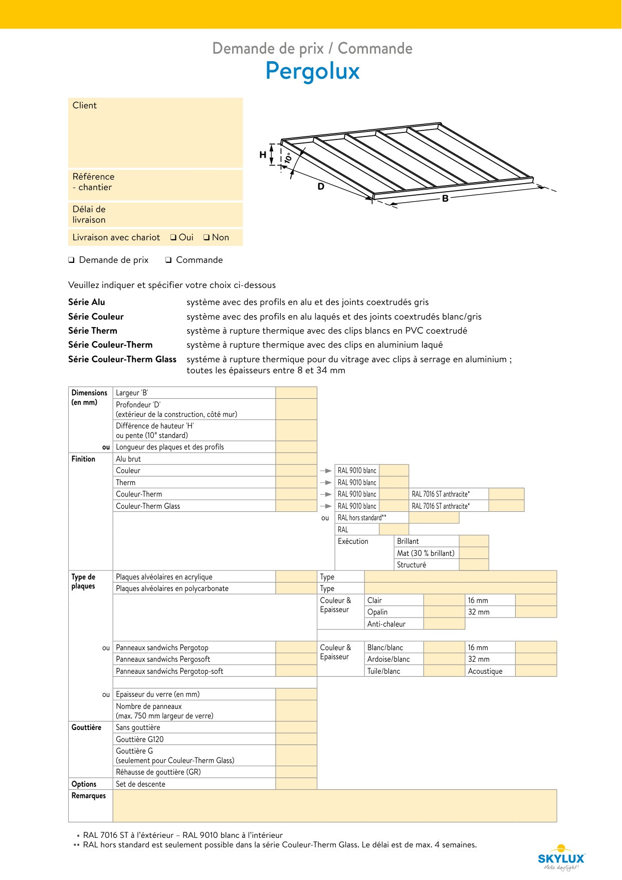 Bestelformulieren Verandaprofielen - Skylux
