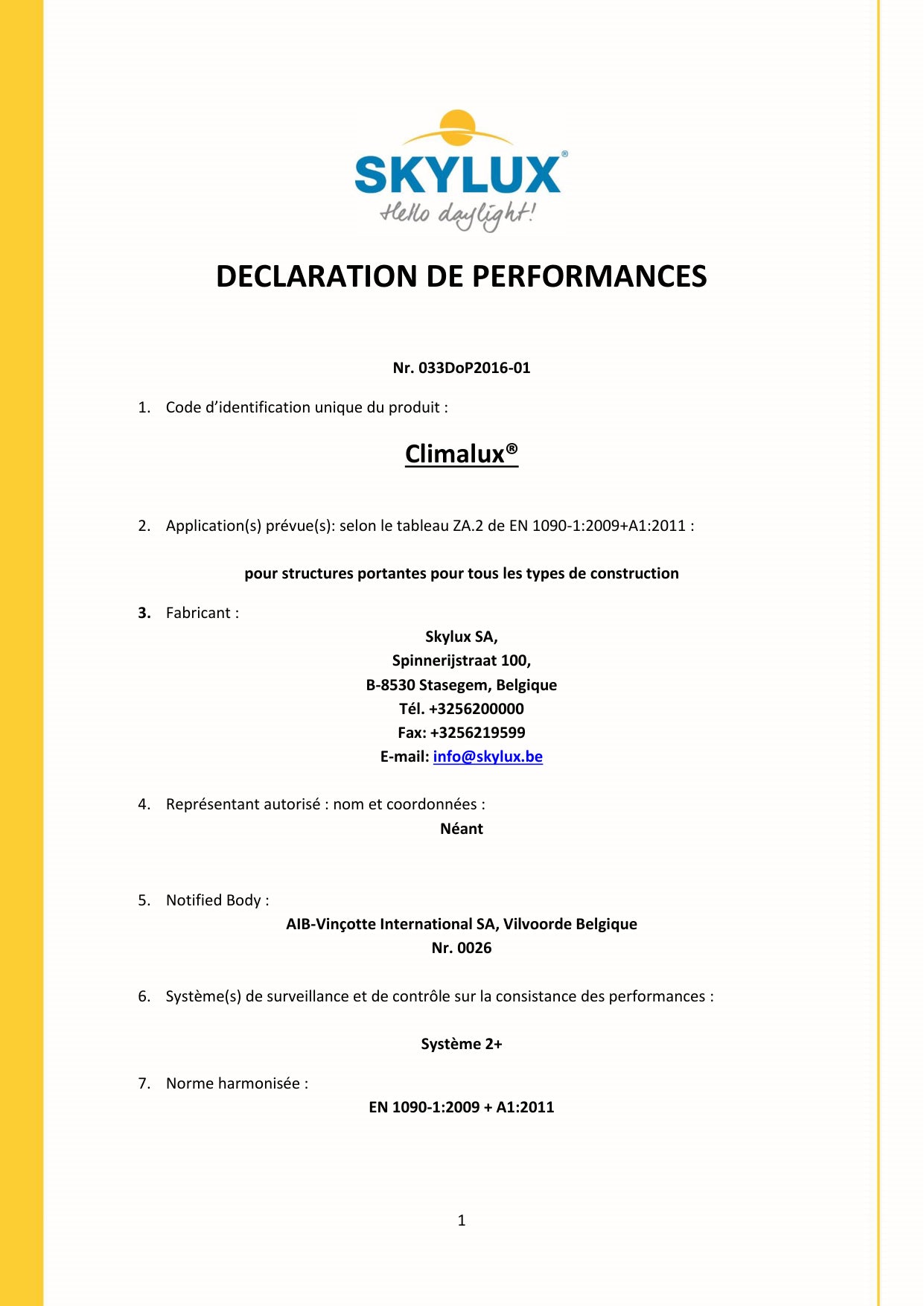 DOP (Declaration of Performance) - Skylux