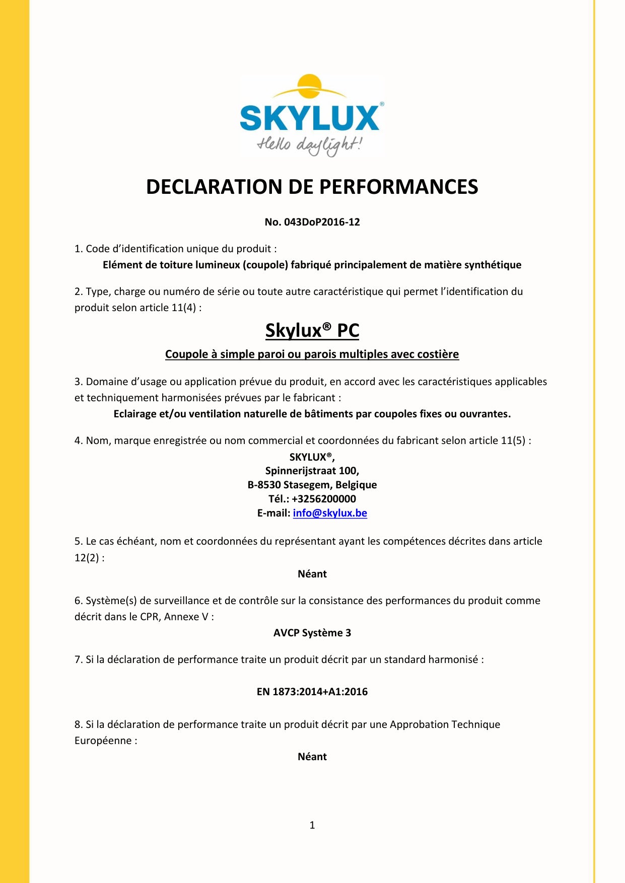 DOP (Declaration of Performance) - Skylux
