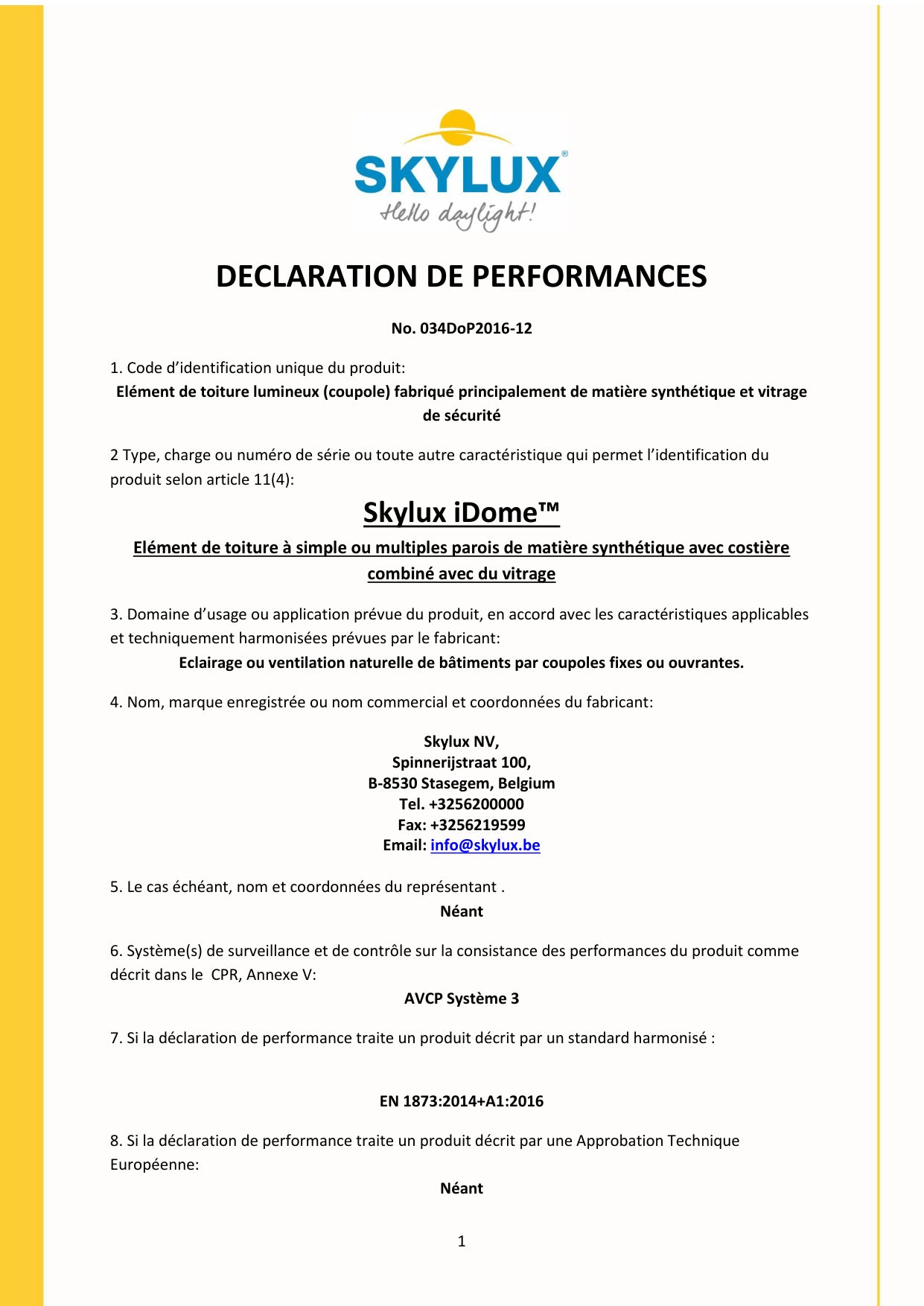 DOP (Declaration of Performance) - Skylux