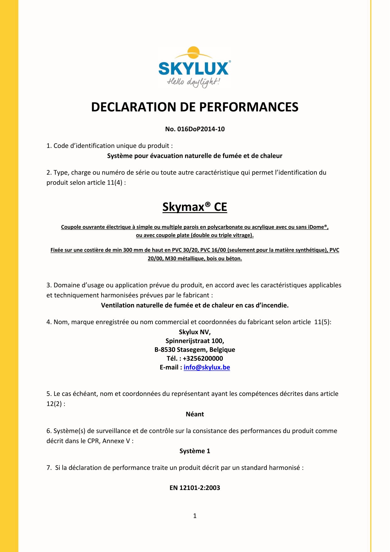 DOP (Declaration of Performance) - Skylux