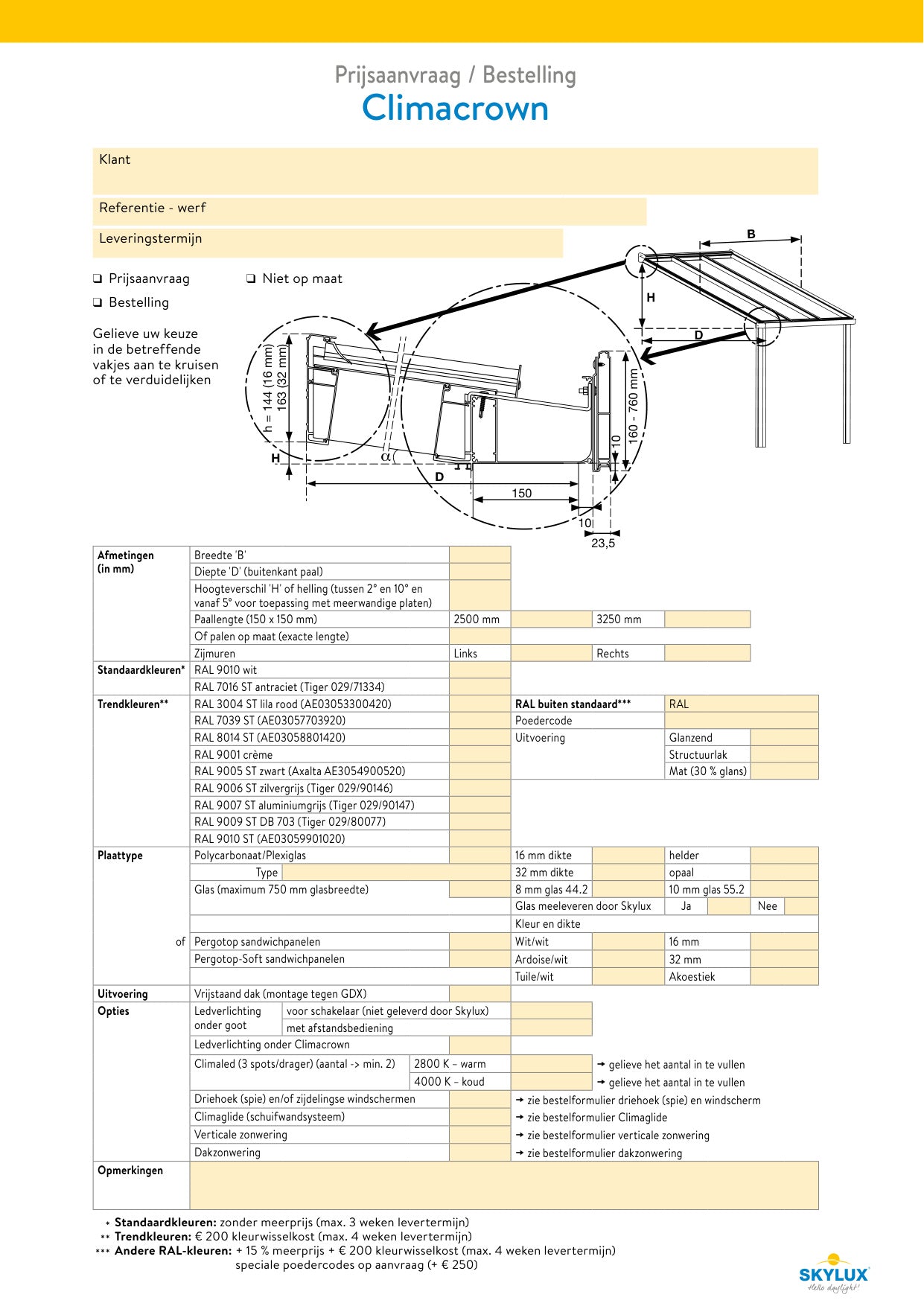 Bestelformulieren Verandaprofielen - Skylux