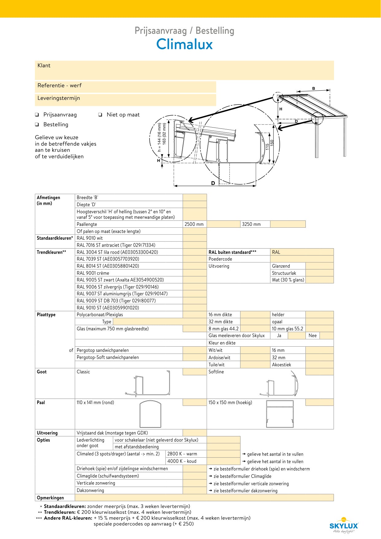 Bestelformulieren Verandaprofielen - Skylux