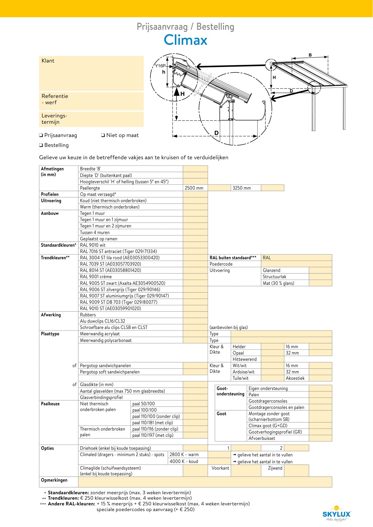 Bestelformulieren Verandaprofielen - Skylux