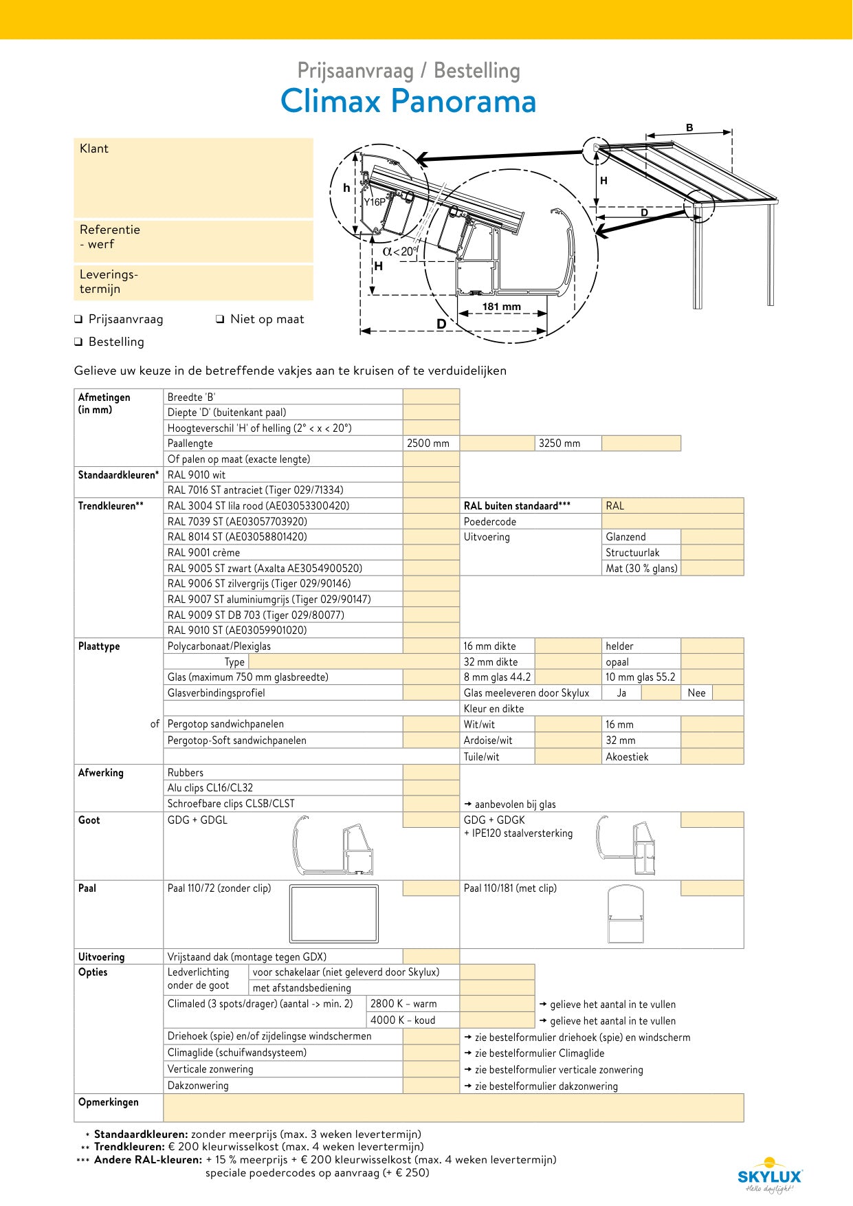 Bestelformulieren Verandaprofielen - Skylux