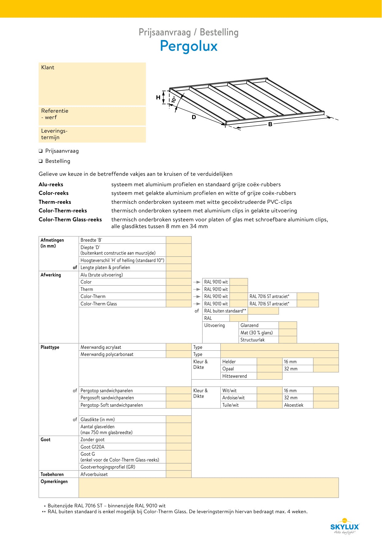 Bestelformulieren Verandaprofielen - Skylux