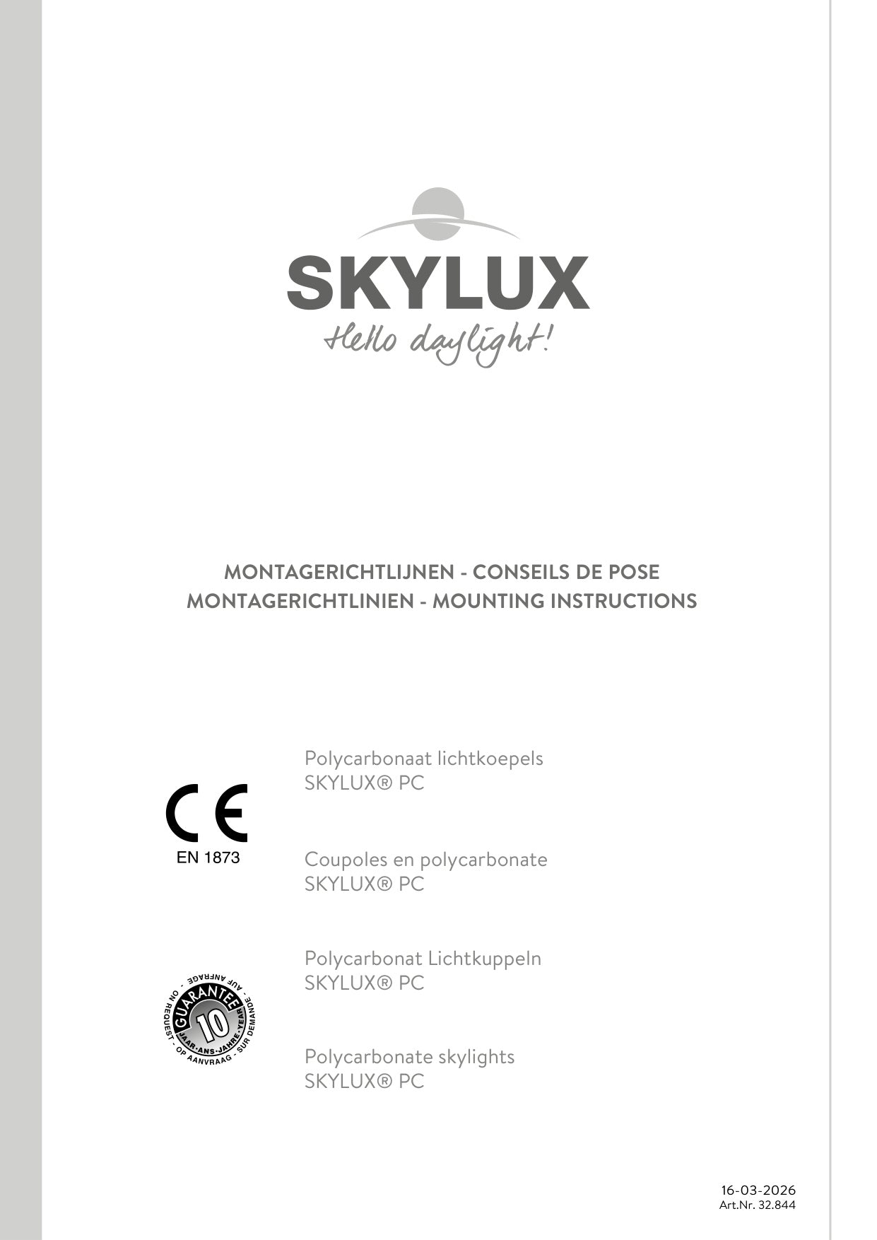Montagehandleiding Lichtkoepel