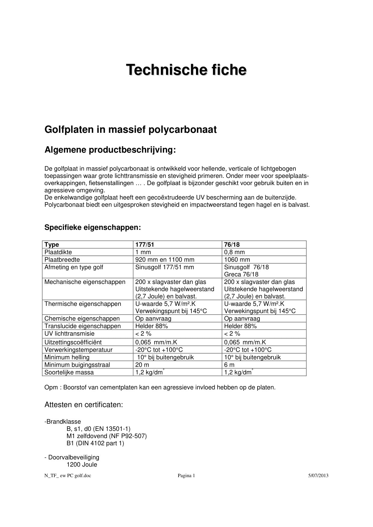 Technisch Dossier Kunststofplaten - Skylux