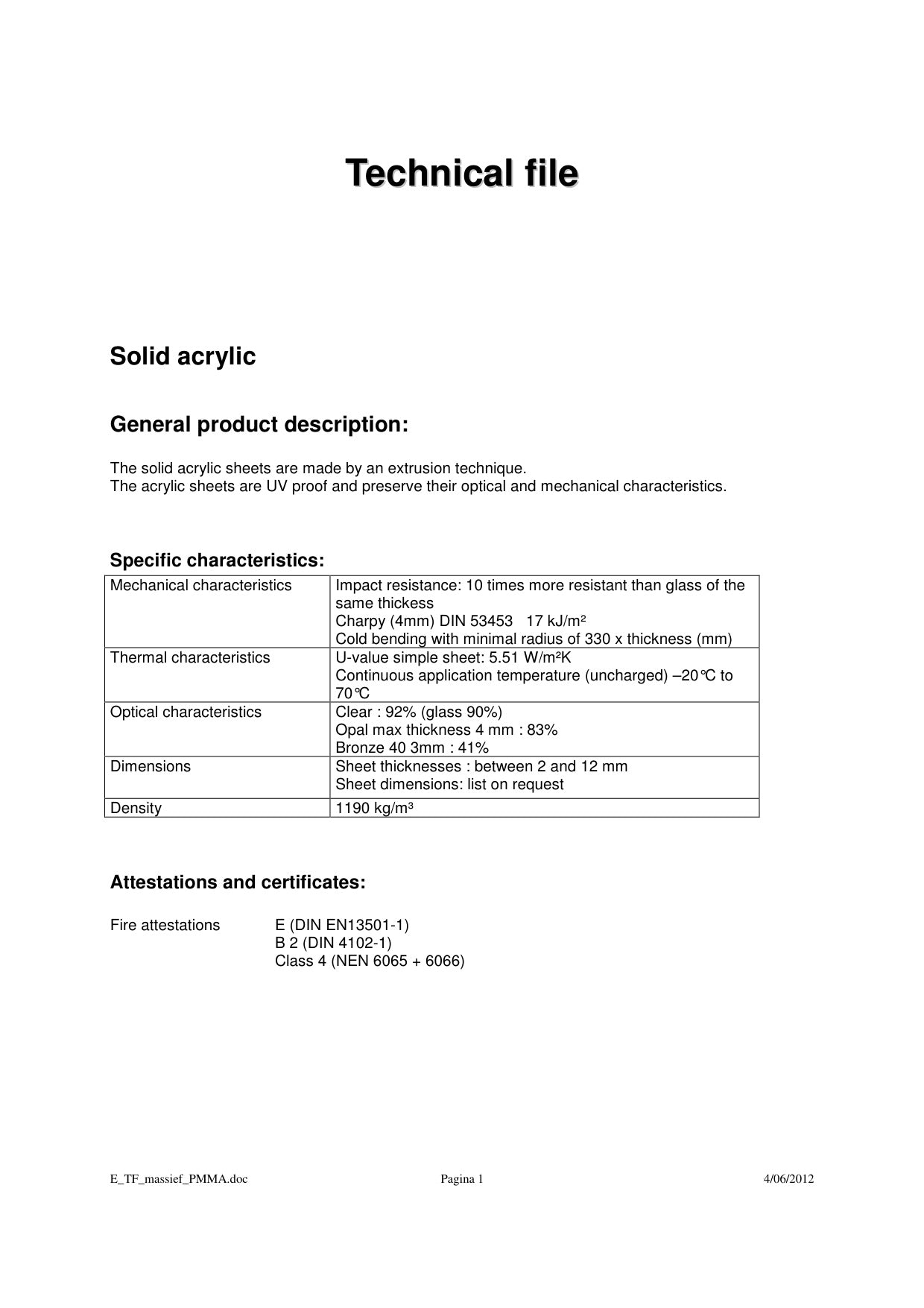 Technisch Dossier Kunststofplaten - Skylux